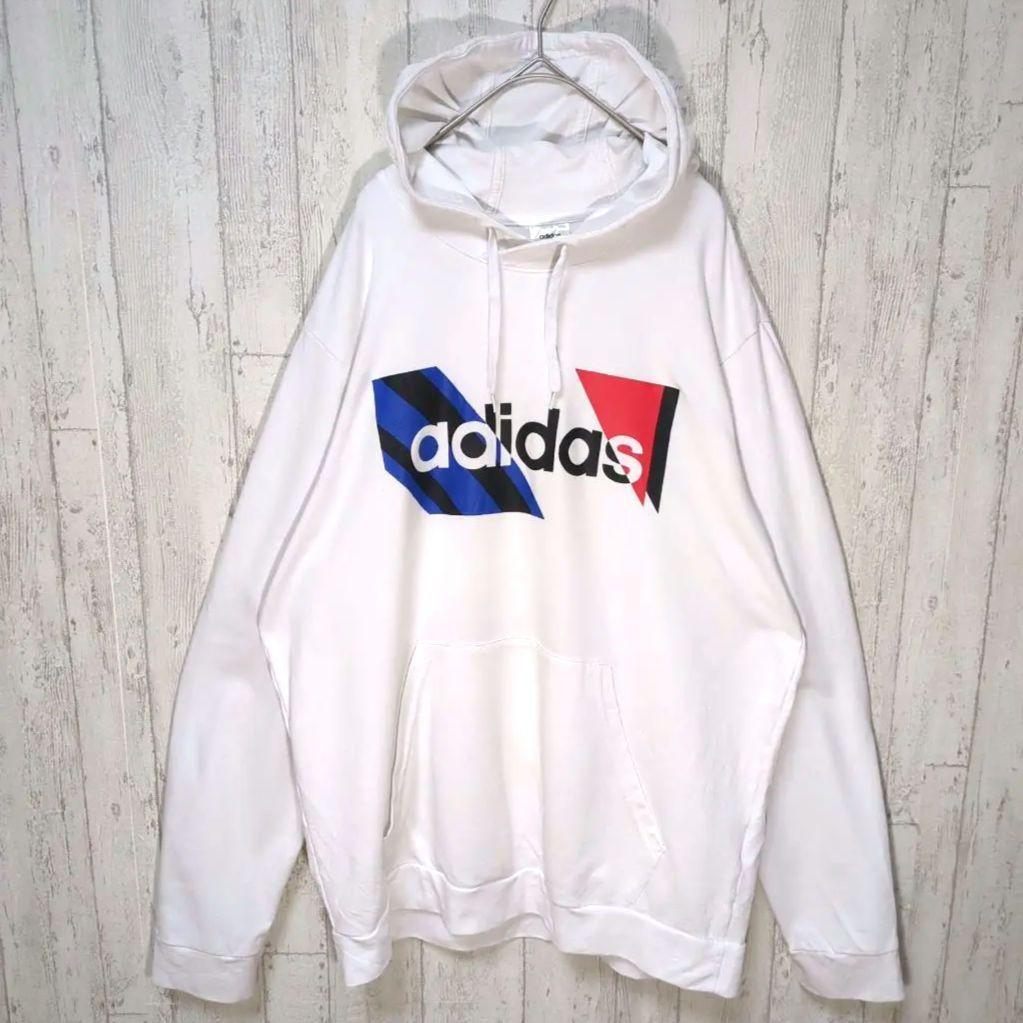 adidas プルオーバーパーカー USA古着 ホワイト XL オーバーサイズ #h976拍卖