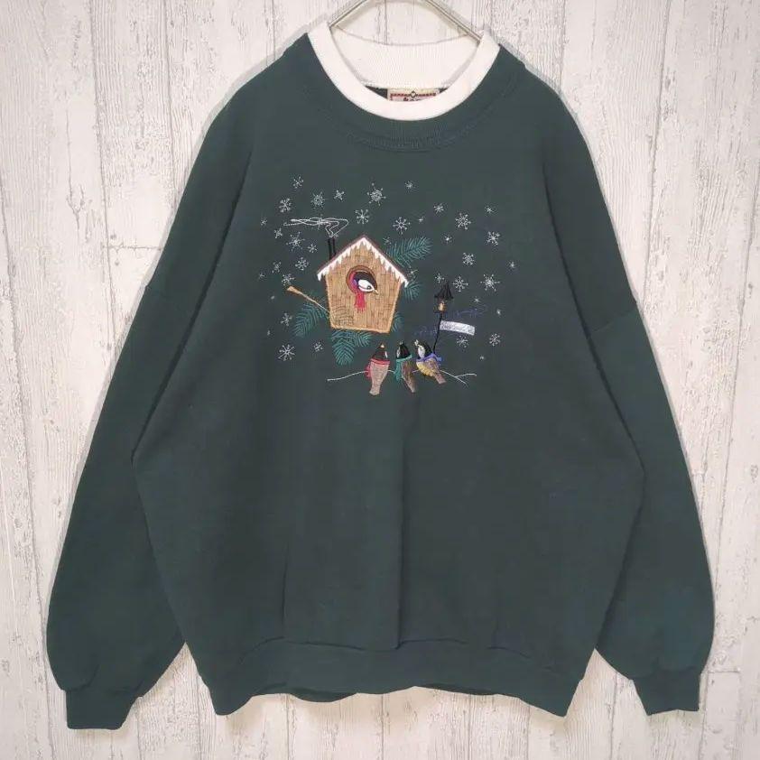 MORNINGSUN ダークグリーン スウェット ビンテージ アニマル USA製 #h886拍卖