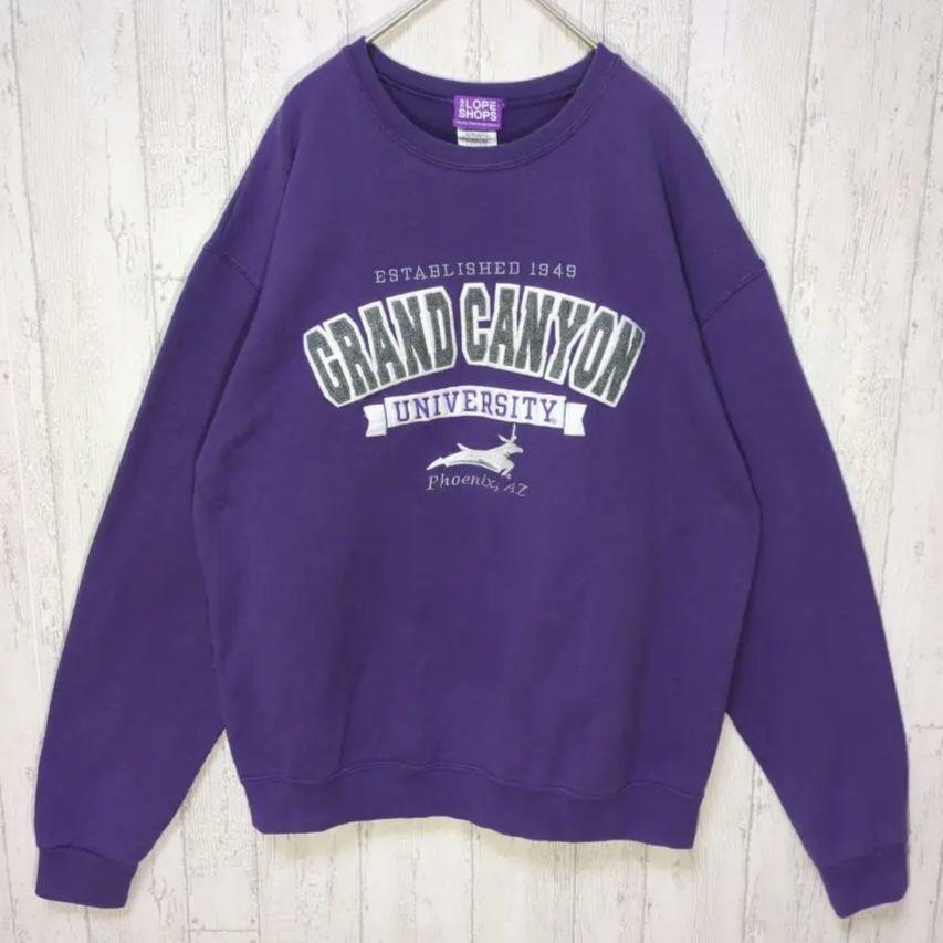 グランドキャニオン カレッジスウェット USA古着 パープル 刺繍 アメカジ #h913拍卖