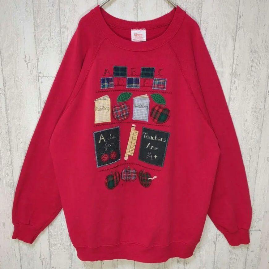 Hanes 90s USA製 ラグラン アップリケ ビンテージスウェット #h821拍卖
