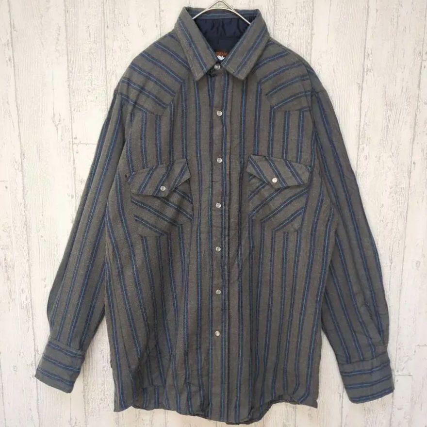 Karman ビンテージ ウエスタンシャツ USA古着 ストライプ グレー #h924拍卖