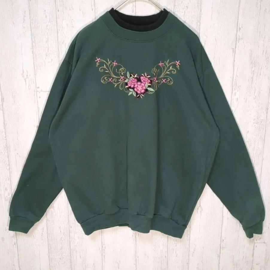 MORNINGSUN スウェット 刺繍 ハート ダークグリーン #h882拍卖