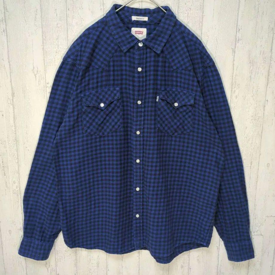 LEVI'S ウエスタンシャツ ブロックチェック ネルシャツ 古着 Lサイズ #h931拍卖