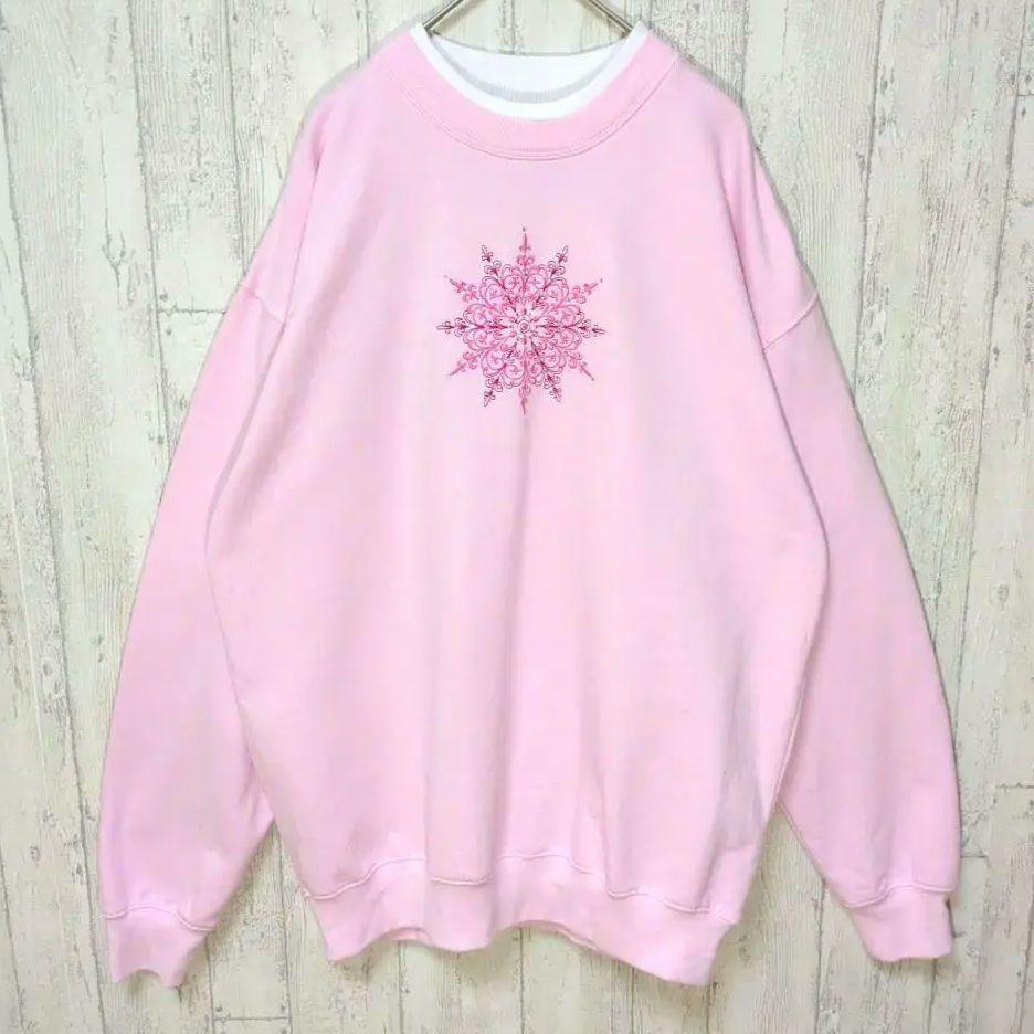 MC sportswear スウェット 古着 刺繍デザイン ビーズ ピンク #h872拍卖