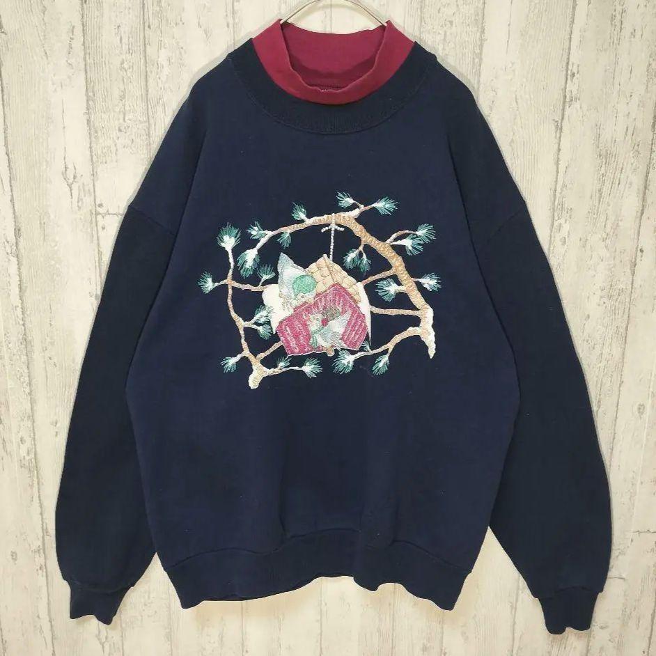 ビンテージ古着 スウェット 重ね襟 90s ひび割れプリント フェード感 #h647拍卖