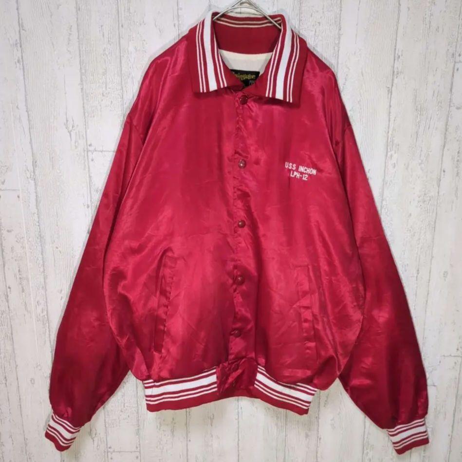 Swingster USA製 80s リブカラースタジャン L ナイロン レッド #h891拍卖