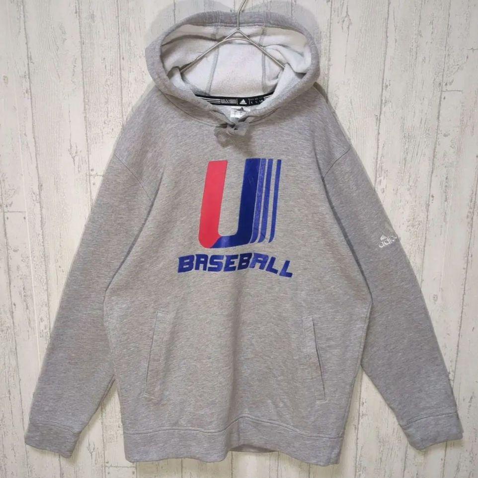 adidas プルオーバーパーカー グレー ポケット付き USA古着 #h977拍卖