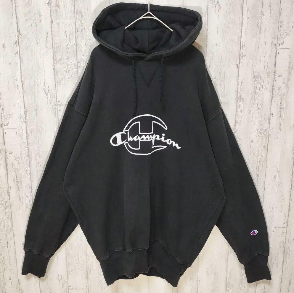 チャンピオン 90s パーカー ビンテージ古着 刺繍タグ 香港製 デカロゴ フェード感 #h598拍卖