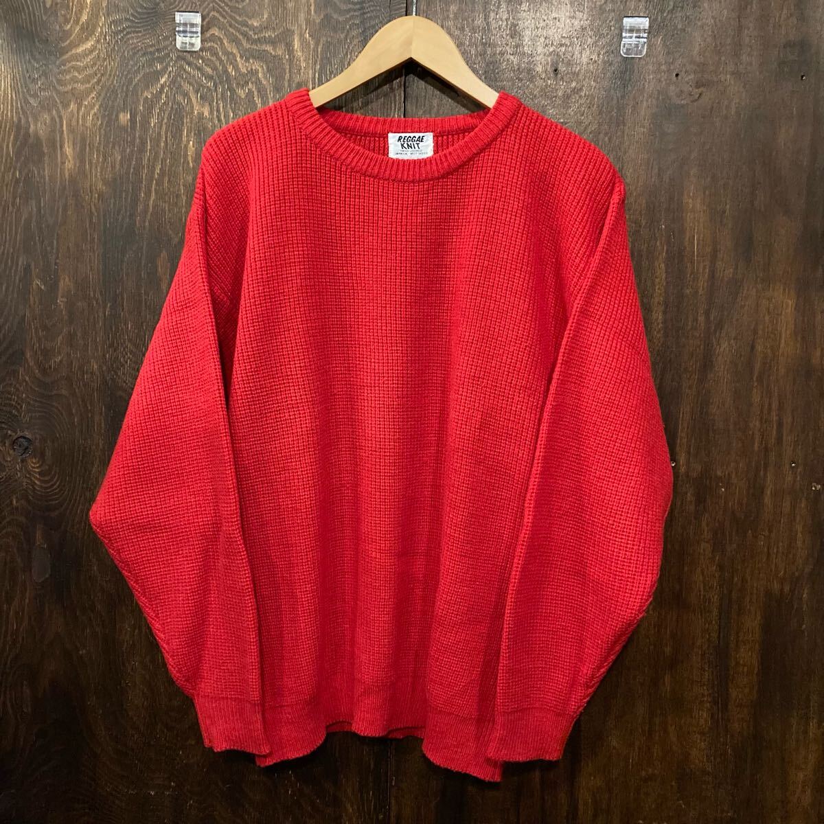 北米古着 70〜80s ビンテージ リブ編みニット セーター 赤 ジャマイカ製 Mサイズ アメリカ古着 ニットセーター拍卖