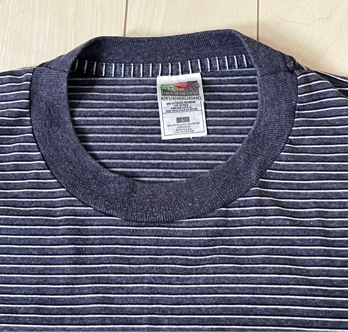 レア 90s USA 細ピッチ ボーダー tシャツ サイズL ビンテージ 極上美品 裾袖シングルステッチ拍卖