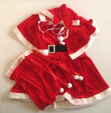 【150サイズ】サンタ クリスマス コスチューム ◆猫耳ケープ ワンピース ベルト レッグウォーマー 4点セット拍卖