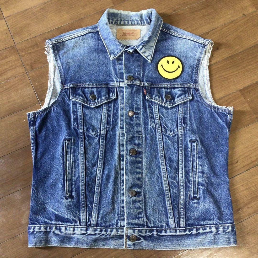 ★87年USA製リーバイス 71506 カットオフデニム 44L 身幅55cm デニムベスト ノースリーブGジャン拍卖