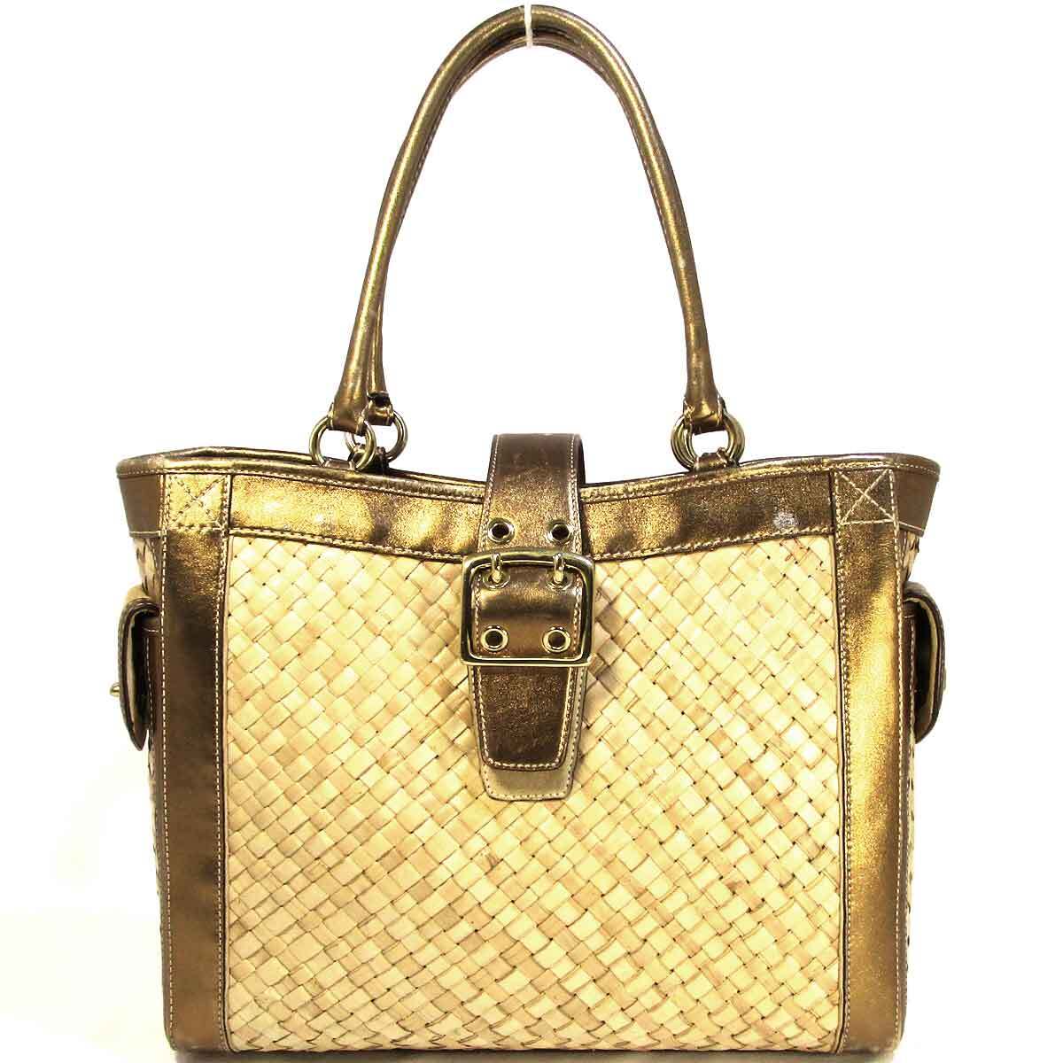 コーチ ショッピングバッグ A05K-4433 カゴ トートバッグ ゴールド×茶系 中古 グレード:B サンヤ質店拍卖