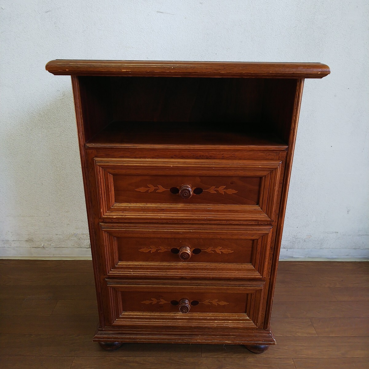 イタリア製 アンティーク チェスト 電話台 レトロ 象嵌 引き出し キャビネット サイドボード 傷あり 中古現状品拍卖