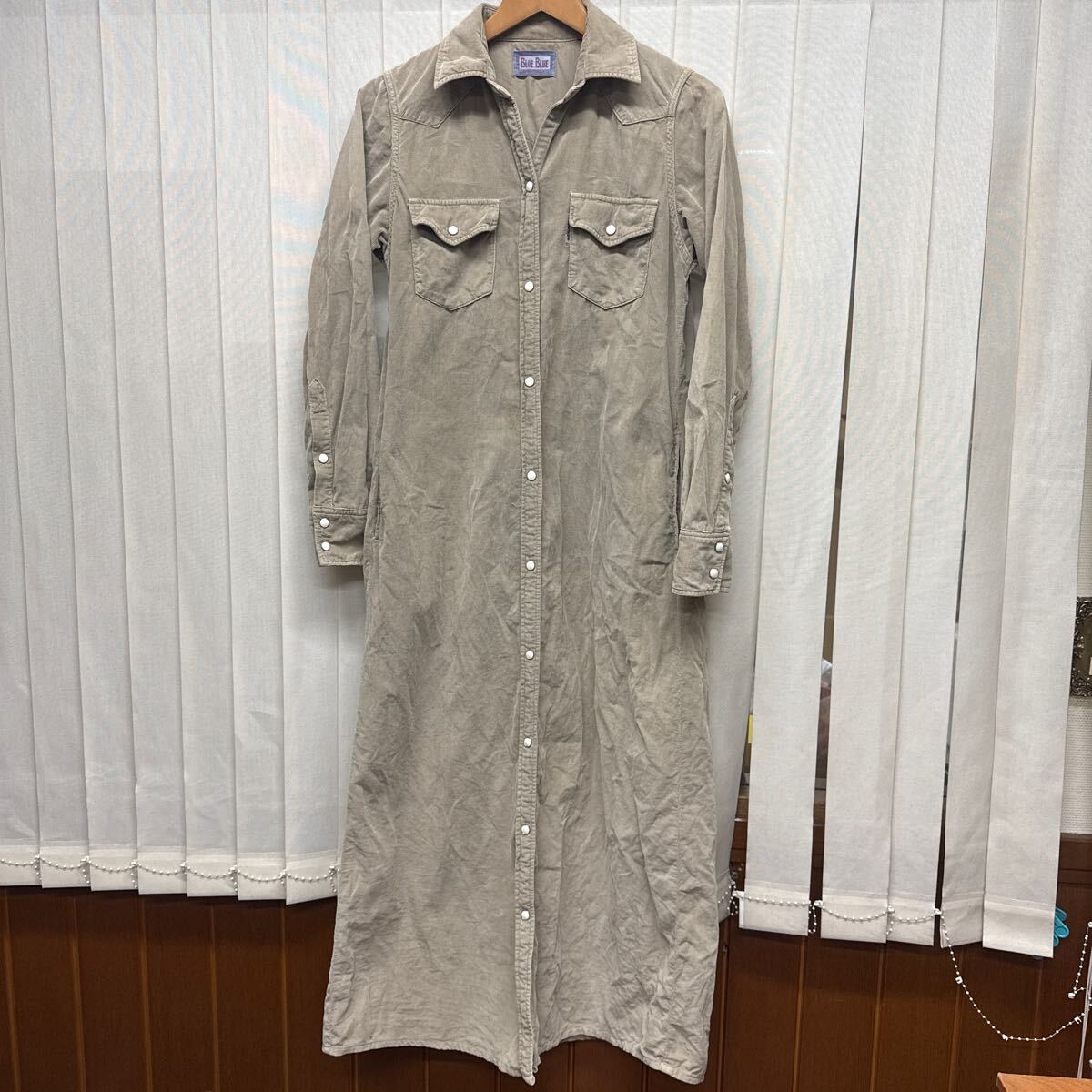BLUE BLUE ハリウッドランチマーケット レディース シャツワンピ コーデュロイ 日本製 Sサイズ ベージュ ブルーブルー 長袖シャツ 拍卖