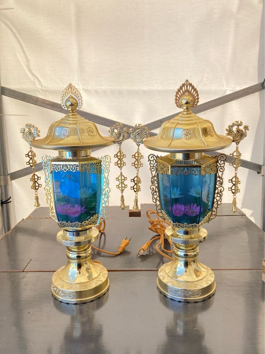 美品 仏具 お盆 灯籠 盆提灯 霊前灯 バブル灯 仏壇 照明 置き提灯 ゴールド拍卖