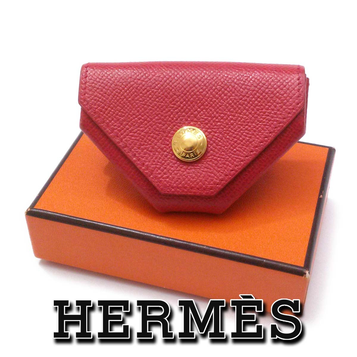 【美品】エルメス ルヴァンキャトル □A刻印 小銭入れ コインケース 赤 ゴールド金具 クシュベル 箱 ap9514【一撃即決】拍卖