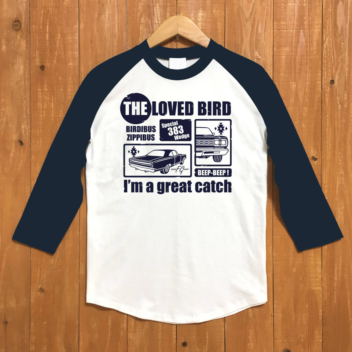 ■THE LOVED BIRD ベースボ-ルTシャツ■XLサイズ(ネイビー袖xネイビー)MOPAR ROADRUNNER モパ- ロードランナ- アメ車拍卖