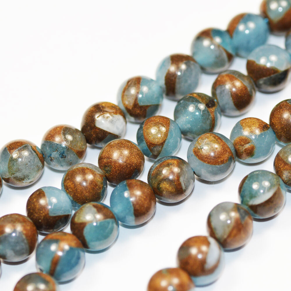 天然石 ビーズ 6mm ブルー&カッパー 5コ入り ジェムストーン EB011拍卖