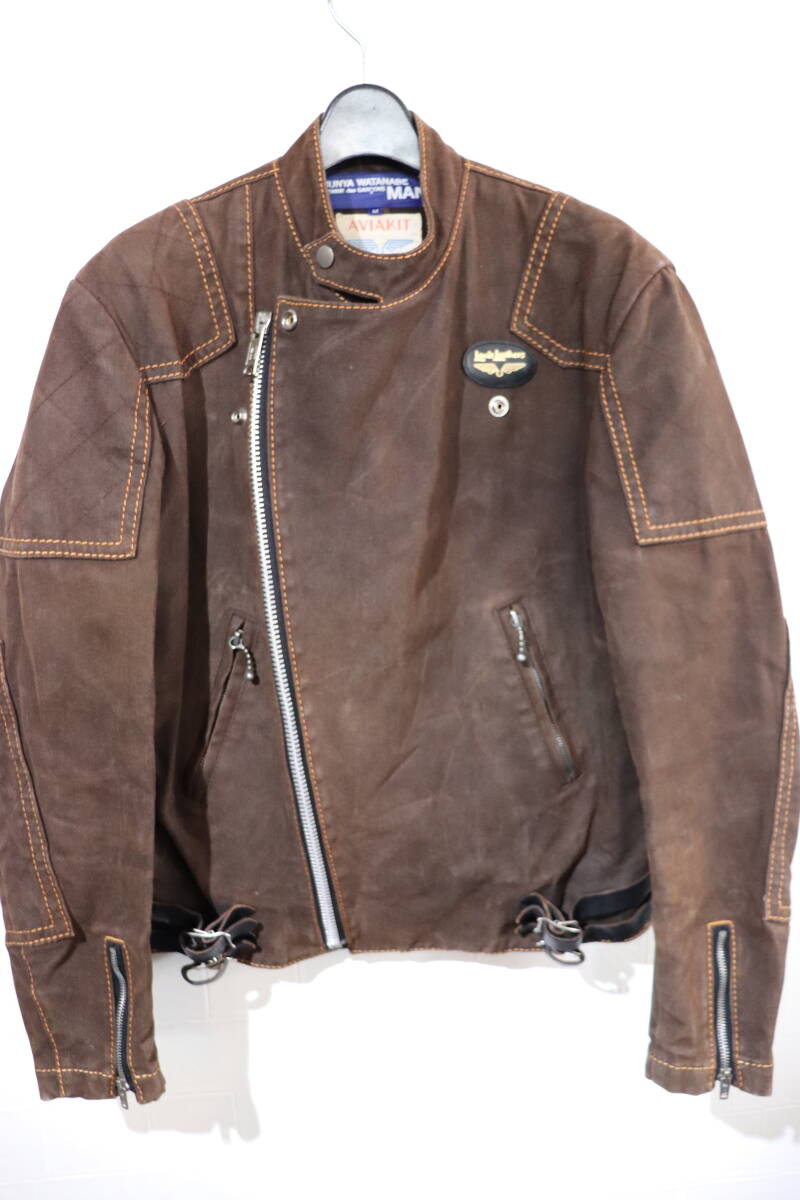 即決 03AW JUNYA WATANABE COMME des GARCONS ジュンヤワタナマン × Lewis Leather ルイスレザー 加工ライダースジャケット メンズ M 茶拍卖