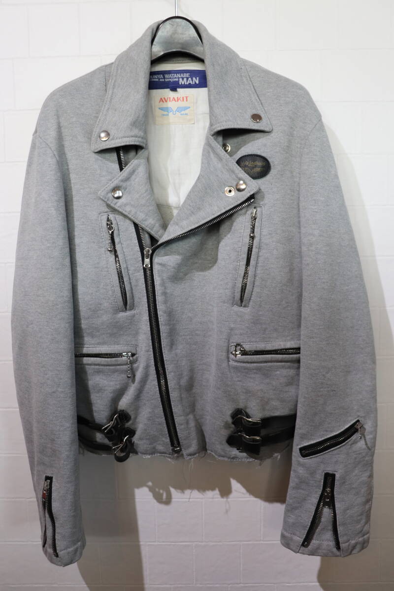 即決 03SS JUNYA WATANABE COMME des GARCONS ジュンヤワタナマン × Lewis Leather ルイスレザー スウェットライダースジャケット メンズM拍卖