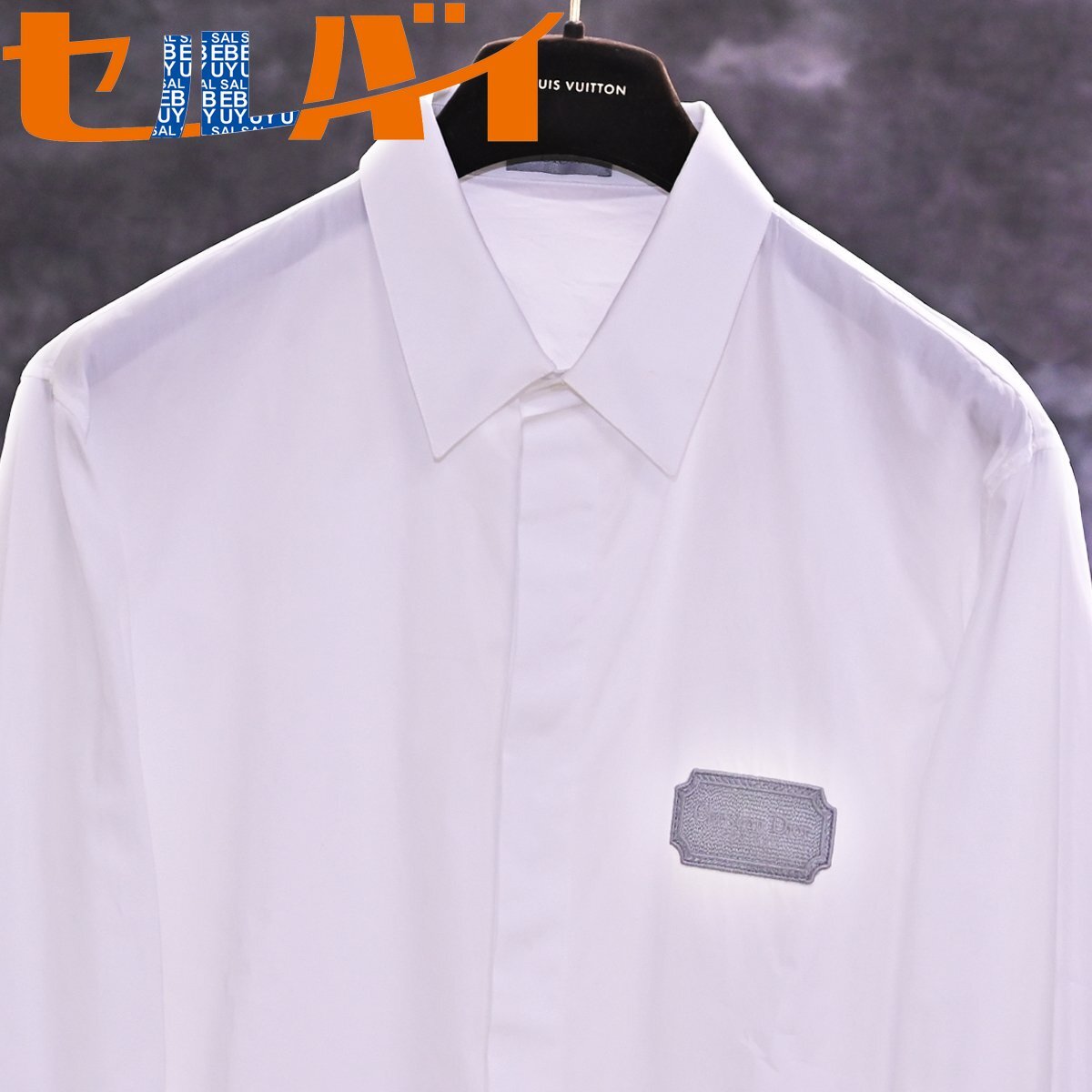 本物 超美品 ディオールオム 極希少 ロゴ刺繍ワッペン コットンポプリン ドレスシャツ メンズ43 ホワイト 長袖 ジャケット Dior HOMME拍卖
