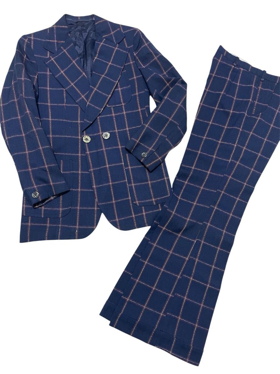 vintage 未使用?ヴィンテージ 70s ヨーロッパ ユーロ製 テーラードジャケット チェック柄 セットアップ スーツ スラックス 拍卖