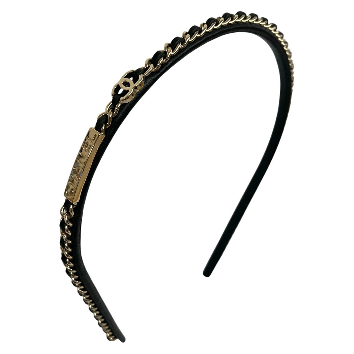 CHANEL シャネル B22S ココマーク チェーン カチューシャ ヘアアクセサリー ゴールド ブラック レディース【中古】拍卖