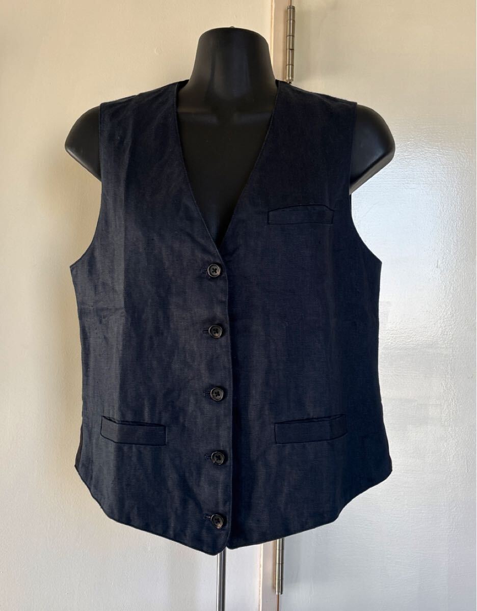 マーガレット・ハウエル 麻/綿 ベスト サイズⅡ 濃紺・黒拍卖