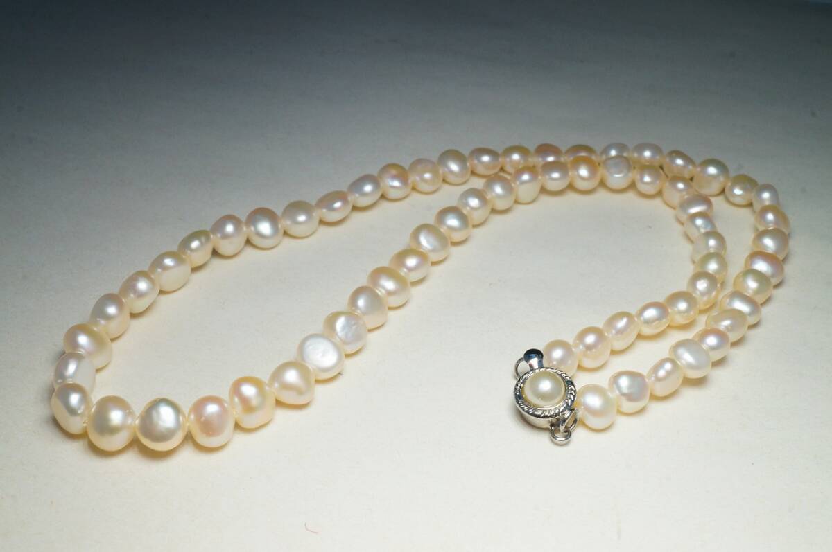 【即決特別価格!早い者勝ちです!】天然淡水真珠パールバロックテリ良し!【ネックレス】 極上品パール付きシルバー金具拍卖