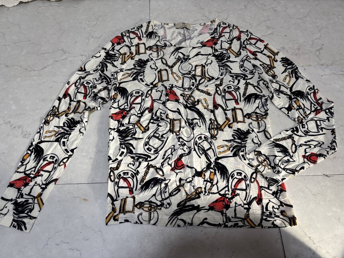 d3219◆AIGNER アイグナー ITALY製 馬/馬具 総柄カットソーL拍卖