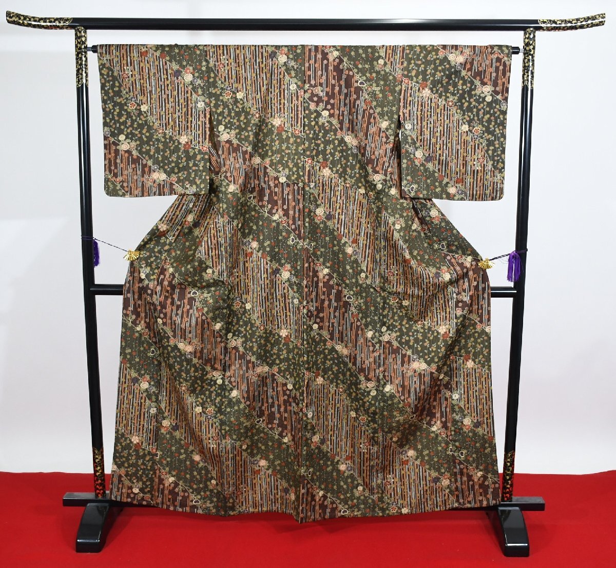 小紋 着物 単衣 花 身丈155cm 裄丈65cm ★ kb-6651 桜庭呉服店拍卖