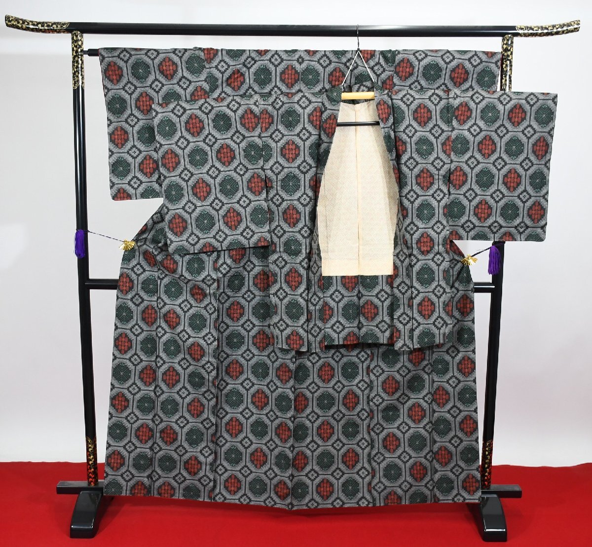 大島紬 正絹 アンサンブル 羽織セット 身丈158cm 裄丈67cm ★着物 pb-3210 桜庭呉服店拍卖