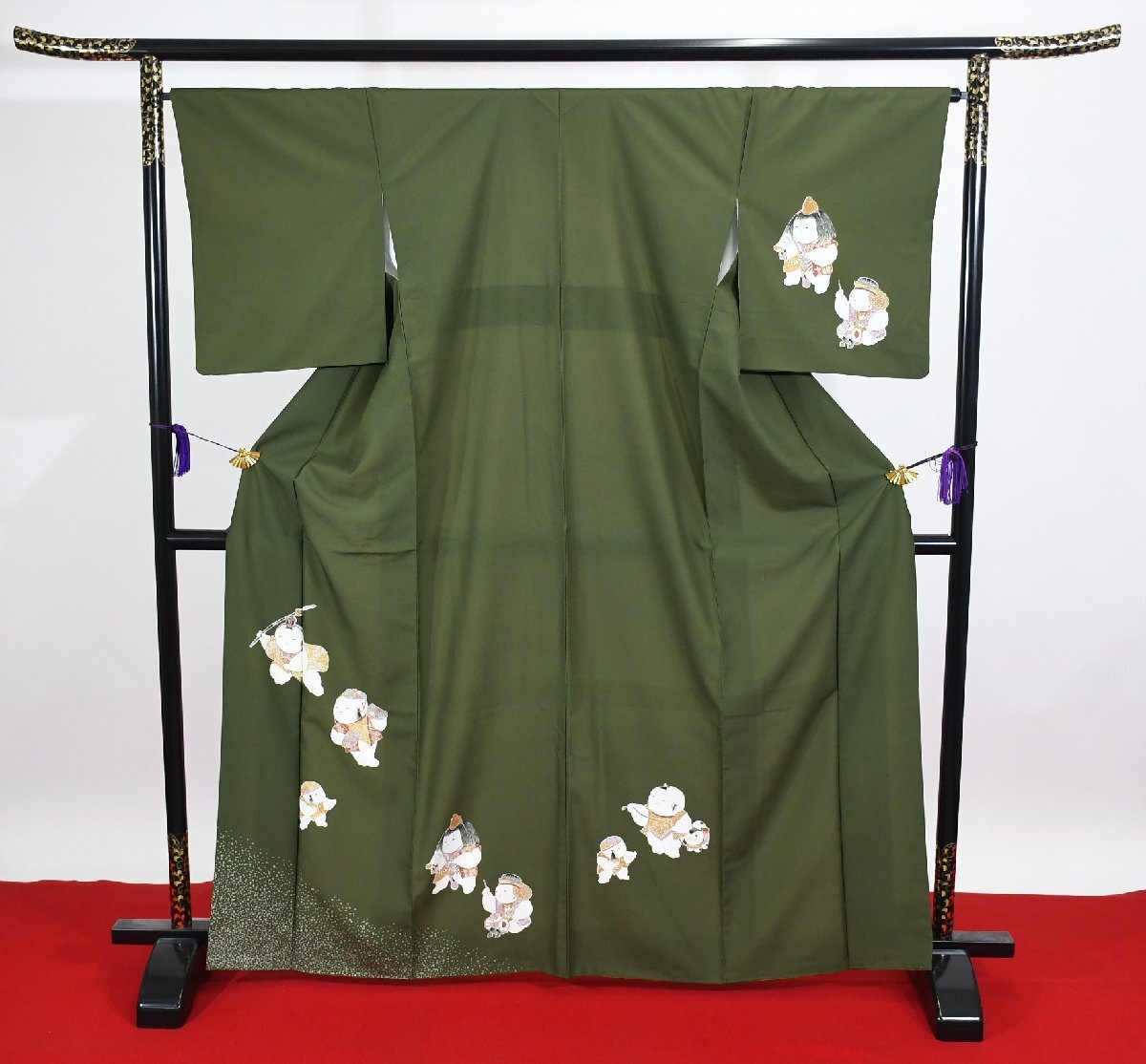 附下訪問着 披露宴 御所人形 深緑色 身丈157cm 裄丈66cm ★着物 パーティー t‐2011 桜庭呉服店拍卖