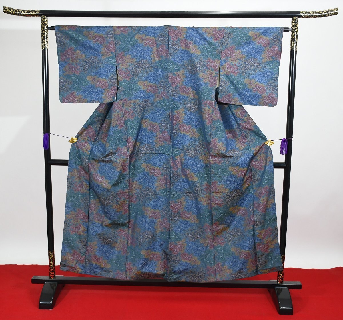 大島紬 正絹 花 身丈147cm 裄丈65cm ★着物 pb-3241 桜庭呉服店拍卖