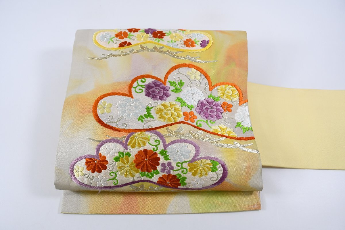 名古屋帯 松 花 刺繍 帯丈360cm ★着物屋 ne-14019 桜庭呉服店拍卖