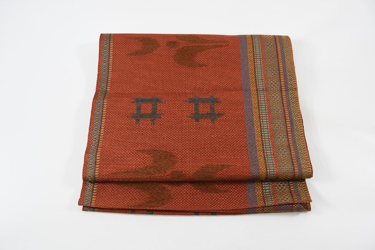 袋名古屋帯 松葉仕立て 井絣 縞模様 帯丈352cm ★着物屋 ne-14110 桜庭呉服店拍卖