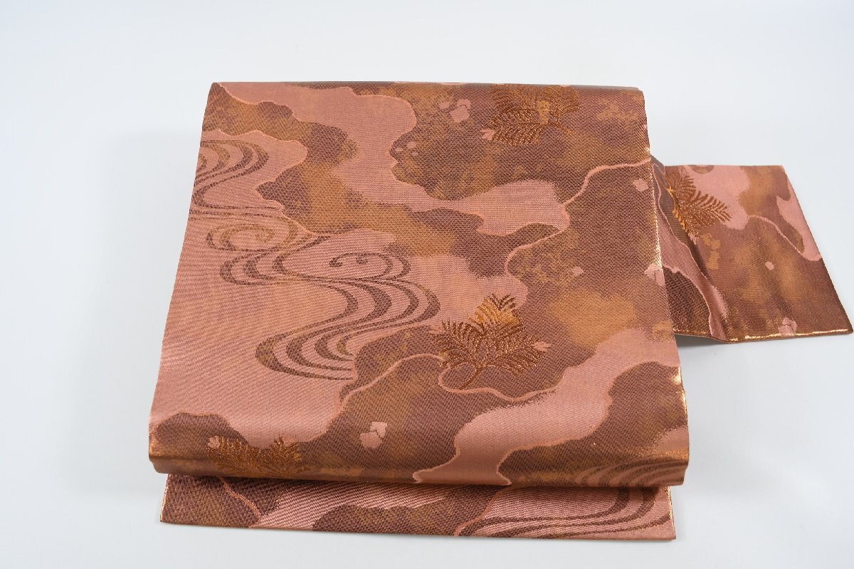 名古屋帯 流水 松 葉 金糸 帯丈358cm ★着物屋 ne-14143 桜庭呉服店拍卖