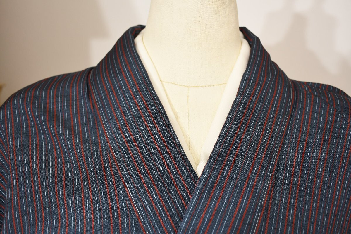 紬 つむぎ 縞縞 身丈150cm 裄丈63cm ★着物 pb-3163 桜庭呉服店拍卖