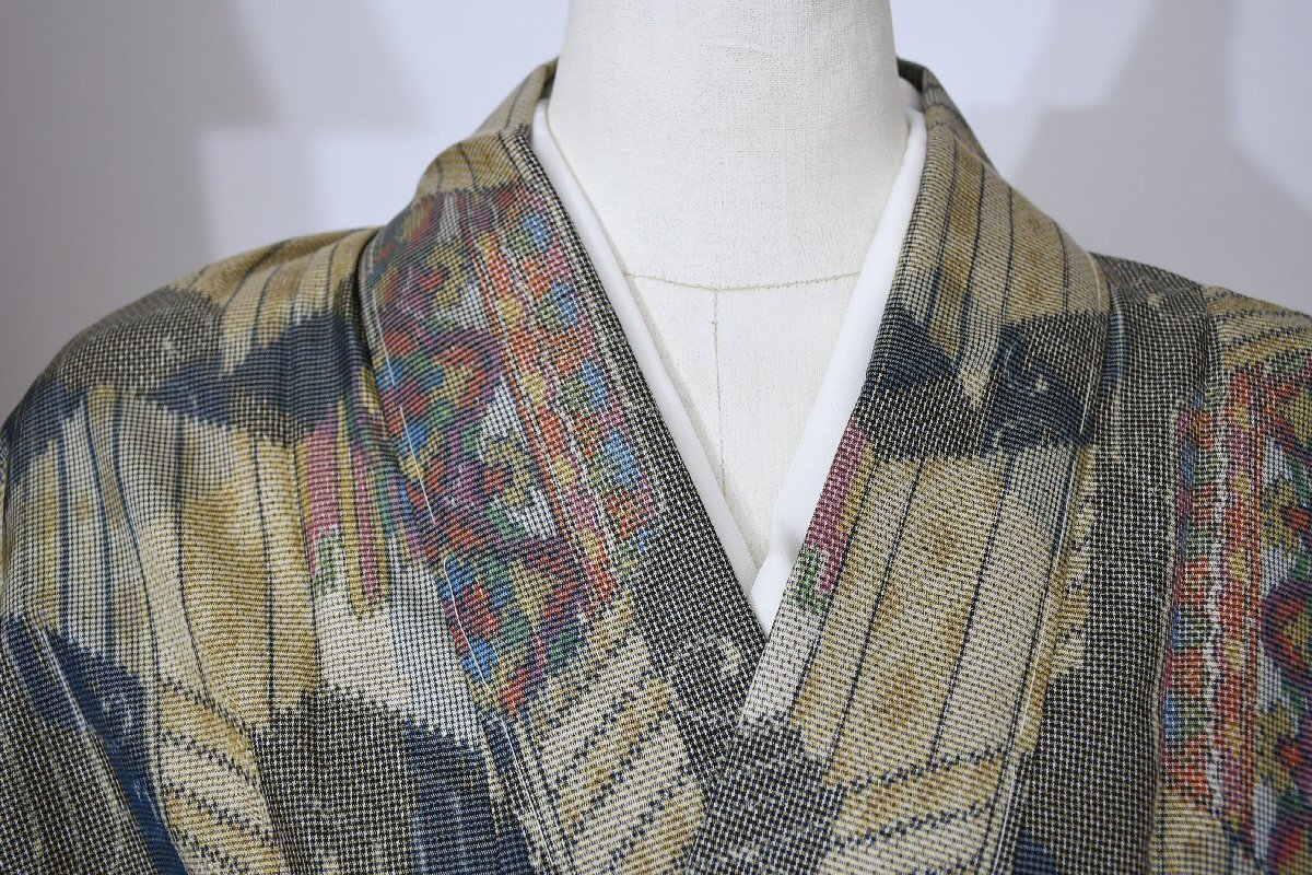 大島紬 幾何学模様 身丈155cm 裄丈67cm ★着物 pb-3243 桜庭呉服店拍卖