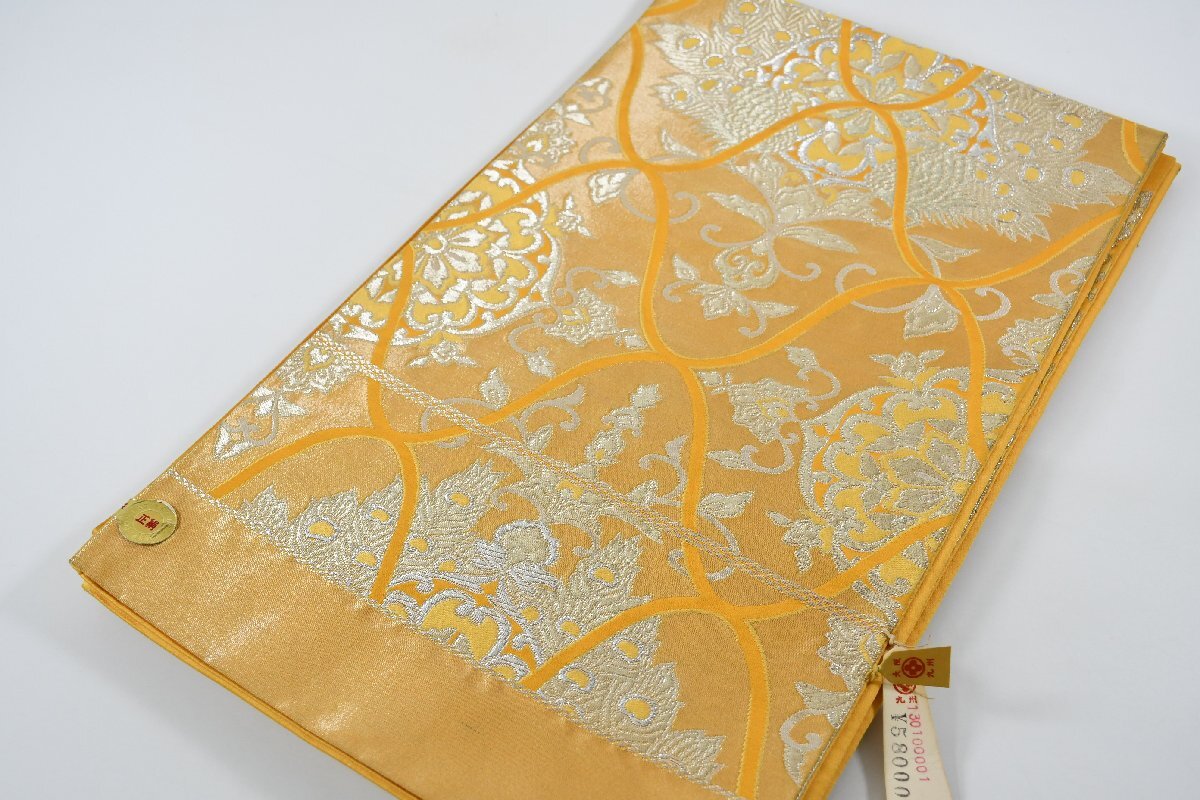 袋帯 未仕立て 六通柄 金糸 更紗 帯丈420cm ★着物屋 ne-14209 桜庭呉服店拍卖