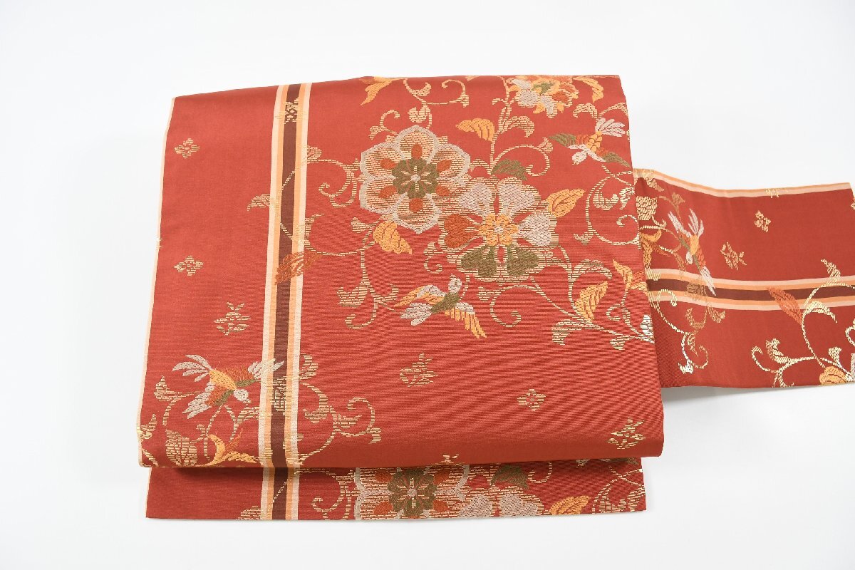 名古屋帯 唐花文様 花 帯丈360cm ★着物屋 ne-14284 桜庭呉服店拍卖
