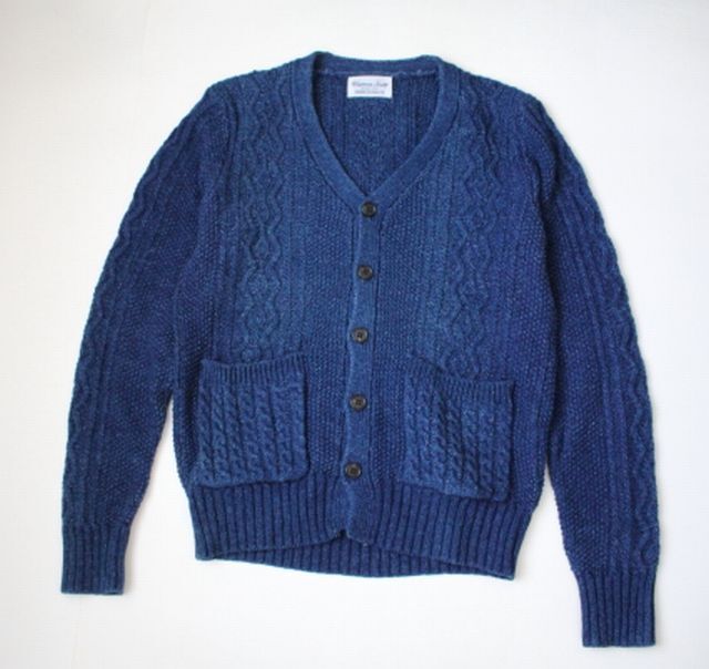【WARREN SCOTT】アメリカンラグシー カーディガン インディゴ ケーブルニット (S) ウォーレン・スコット USED拍卖