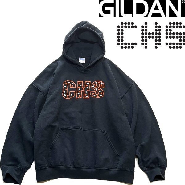 1点物◆ビッグサイズCHS黒スウェットパーカー古着メンズXLレディースOKアメカジ90sストリート/スポーツトレーナー中古フード付ドット348284拍卖