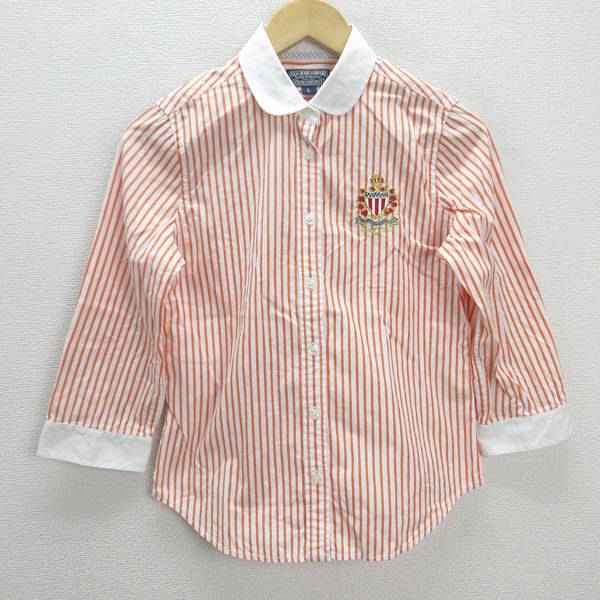 G■ポロジーンズ/POLOJEANS CO RalphLoren 七分袖シャツ/ストライプ【L】オレンジ/LADIES/170【中古】■拍卖