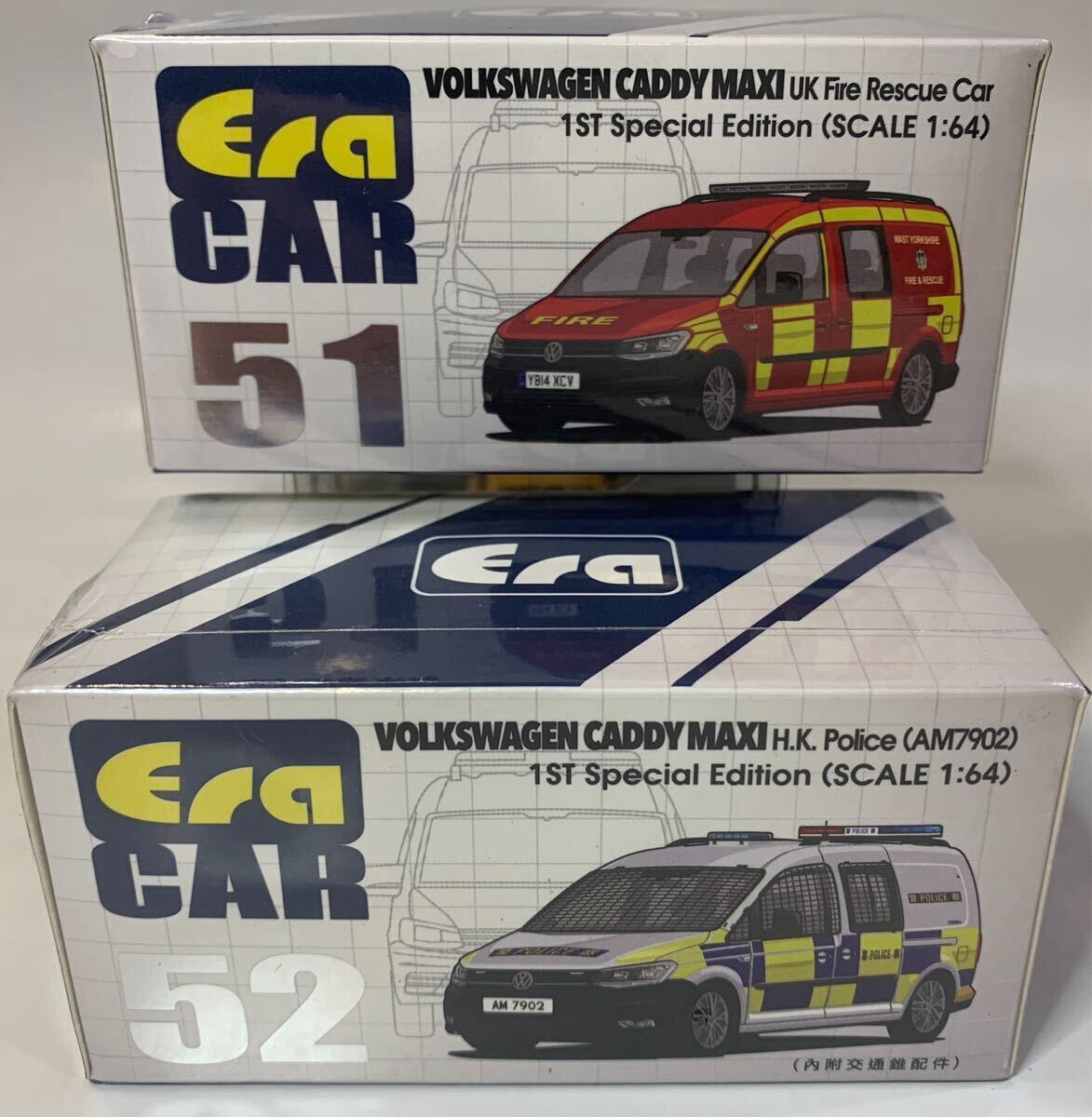 ERA CAR 1/64 エラカー フォルクワーゲン キャディマキシ ★51 UK ファイア レスキューカー ★ 52 H.K. ポリス(AM7902) 2点拍卖