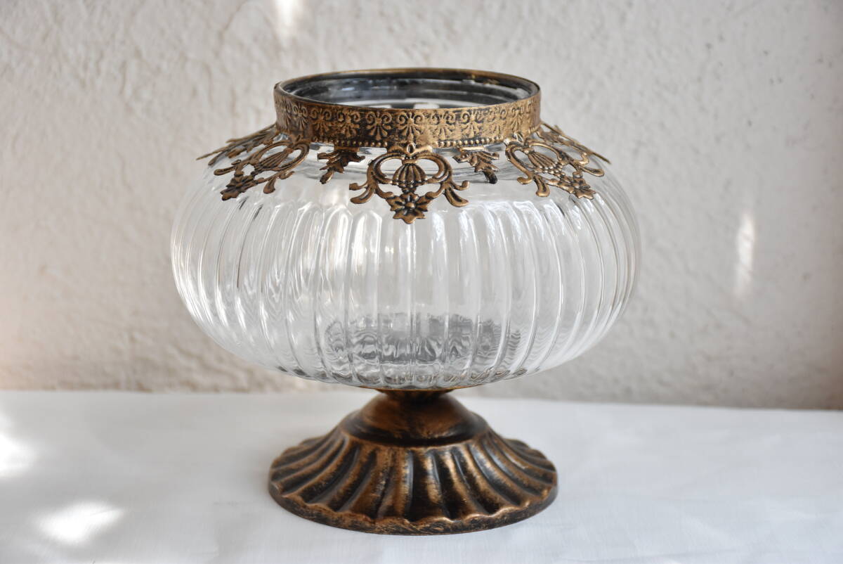 PAY5・E-AK4-1*ゴブレット*ロワール*アンティークゴールド*ラウンド*フラワーベース*高さ12*シャビーシック*インテリア*オブジェ*花器*花瓶拍卖