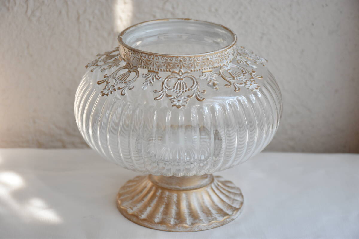 PAY5・E-AK4-2*ゴブレット*ロワール*アンティークホワイト*ラウンド*フラワーベース*高さ12*シャビーシック*インテリア*オブジェ*花器*花瓶拍卖