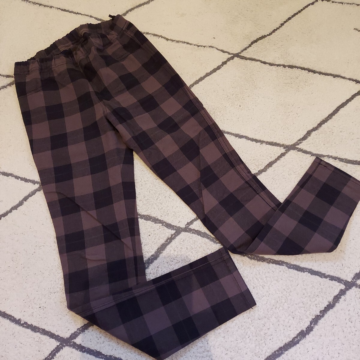 婦人服 レディース パンツ ストレッチ チェックパンツ ウエストゴム拍卖