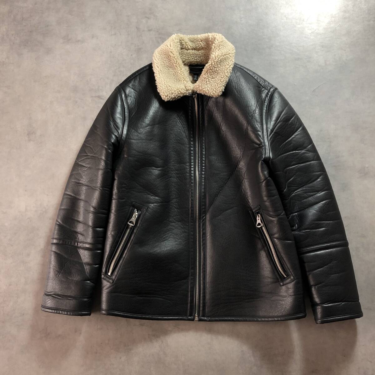 GQ1776◇H&M : フェイクムートンジャケット◇XL◇黒 窪塚洋介着用拍卖